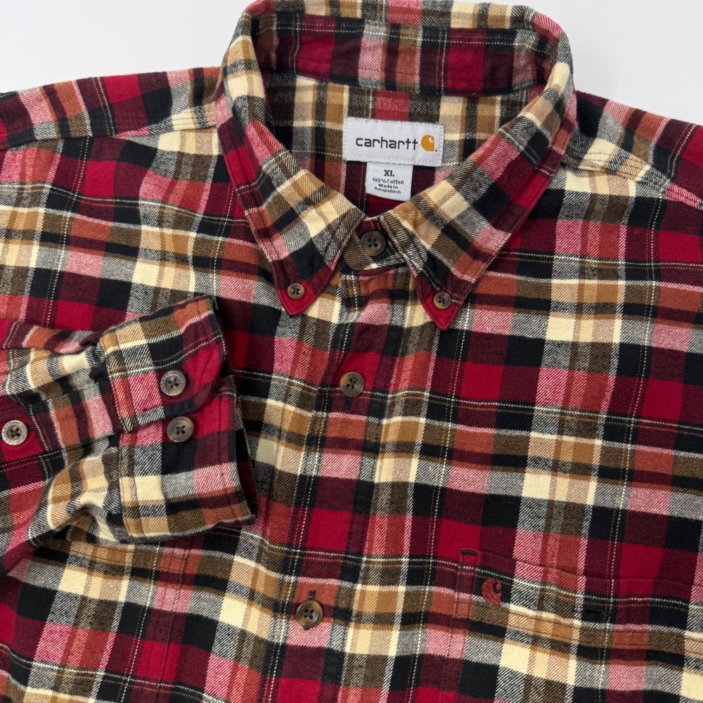 Carhartt Mens XL‎ Flannel Shirt Red Black Plaid Long Sleeve Button Down Cotton